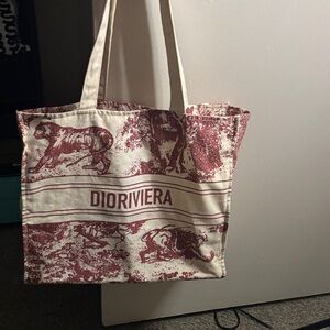 Preowned Fashion DiorRiviera Burgundy and Cream Graphic Tote